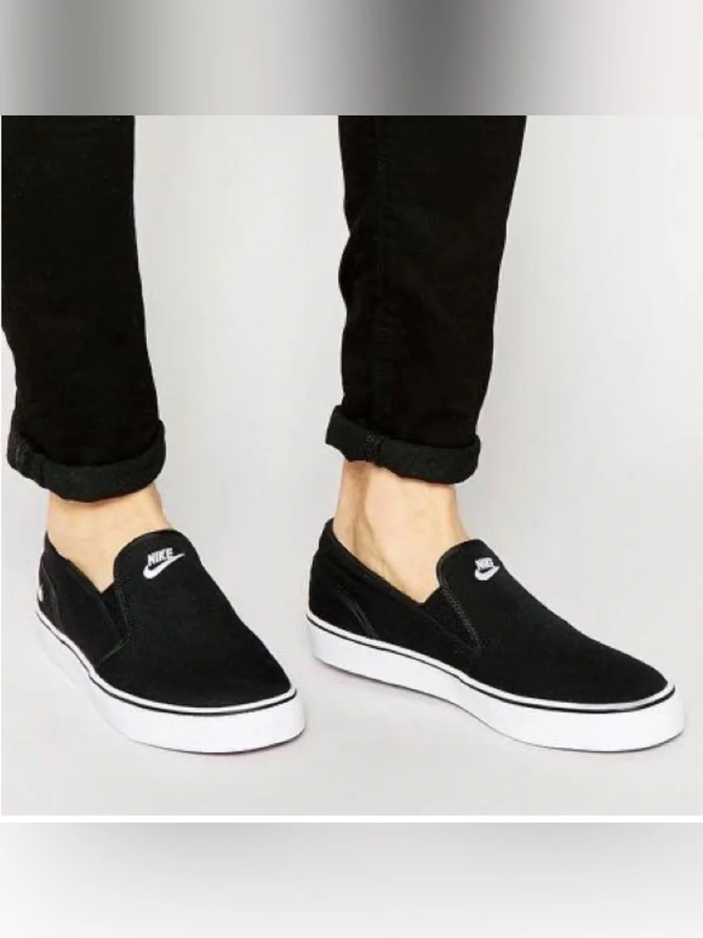 2 for $30: Nike black toki slip on canvas sneakers white embroidered logos - 6.5